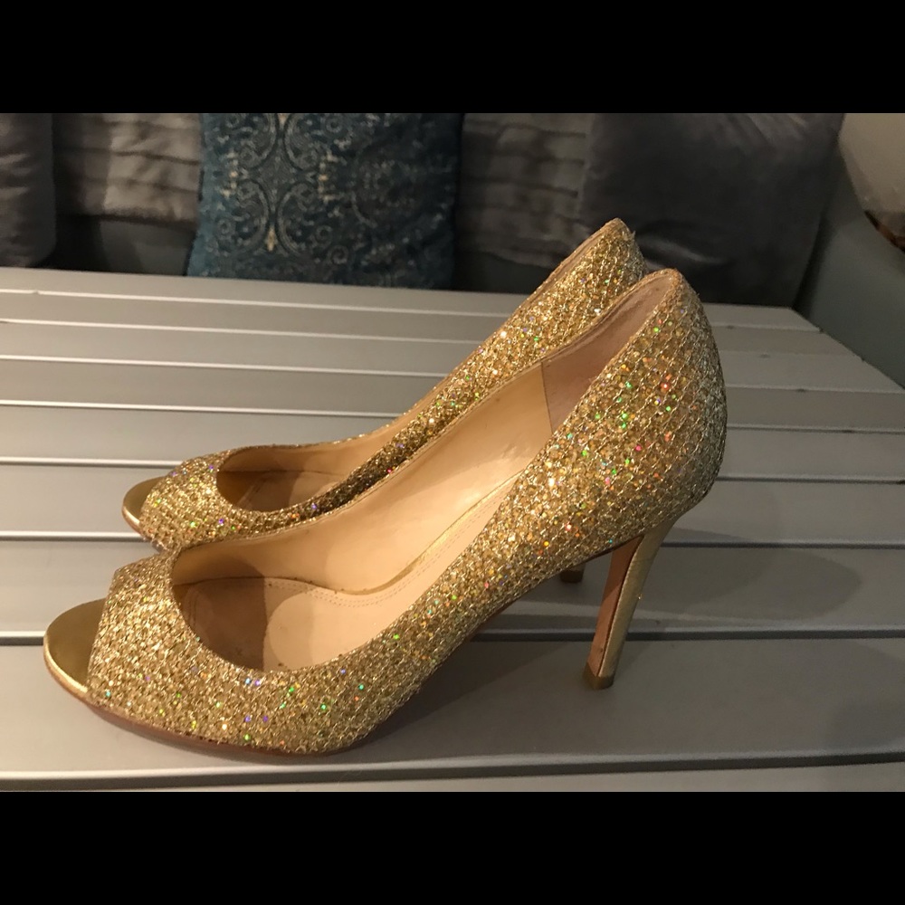 Enzo Angiolini gold open toe heels